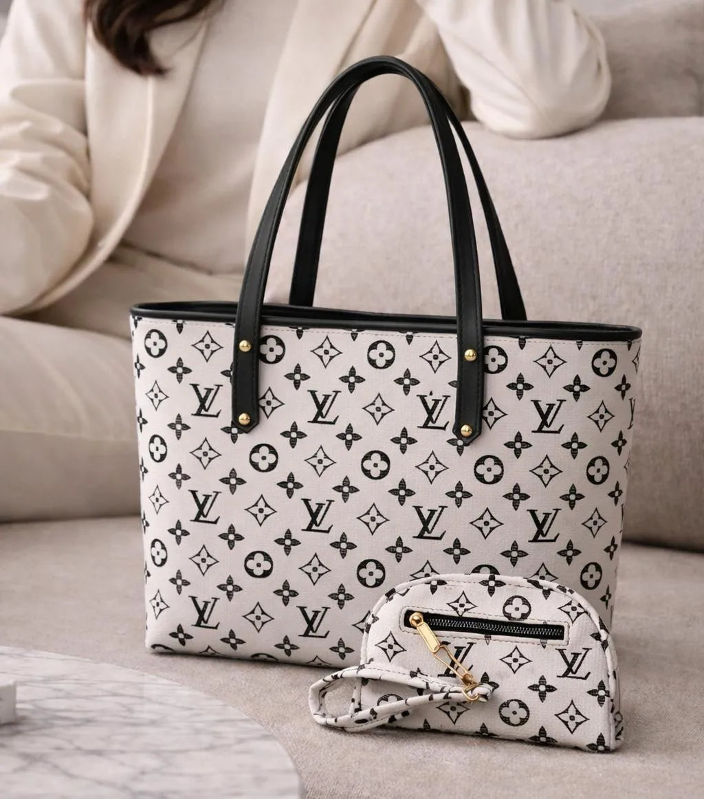 Women's White LV Monogram Shoulder Bag Set 2 Pcs