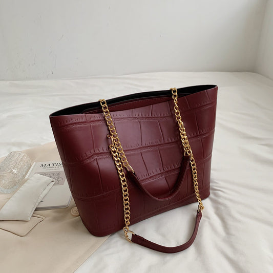 Croc Textured PU Tote Bag with Gold Chain Strap