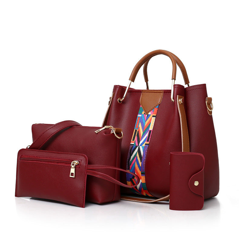 4-Piece Polyester Handbag Set with Geometric Strap