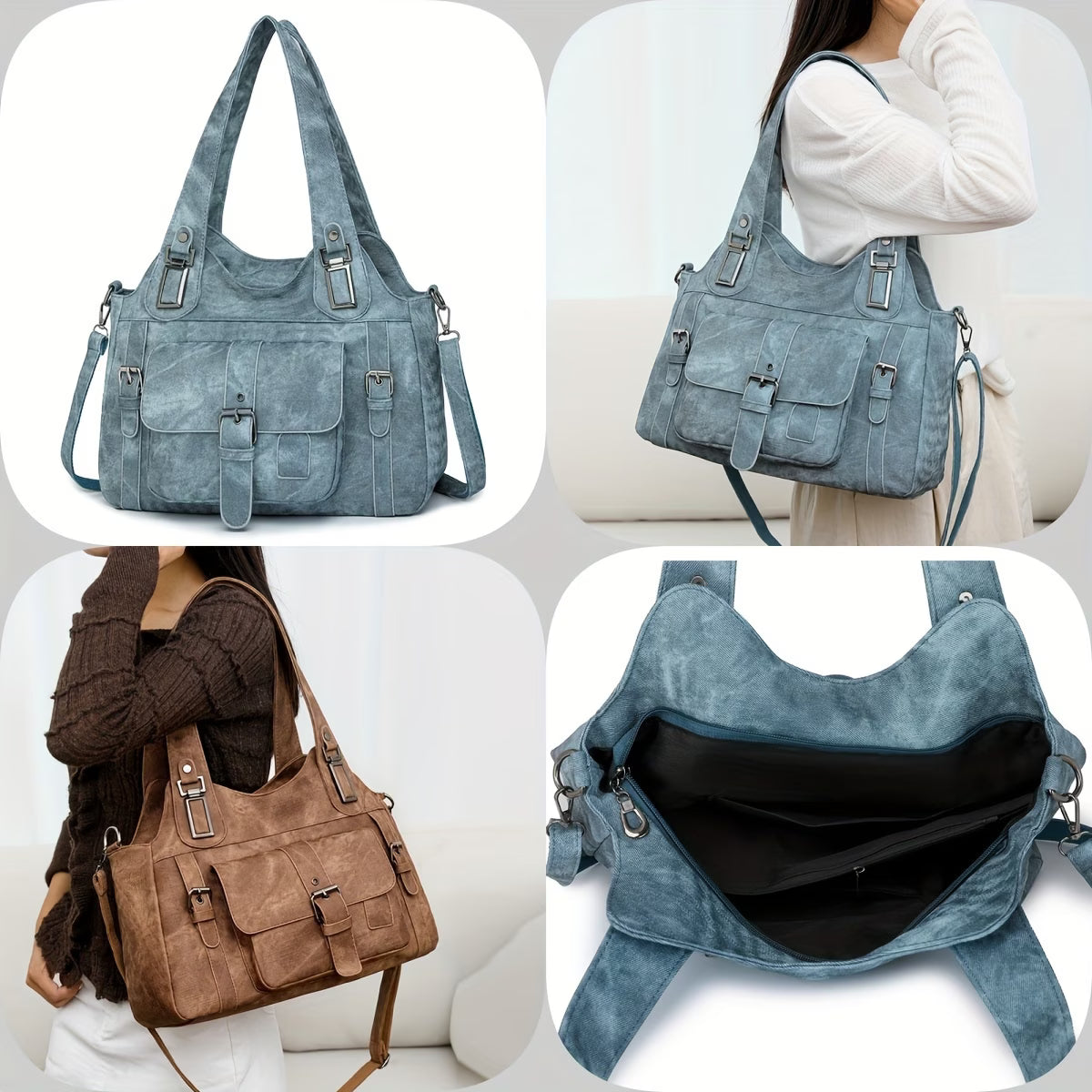 Taole Women's Retro Synthetic Tote Bag with Detachable Strap - Golden-Tone Hardware & Zipper Closure - Vintage Handbag for Work, Travel