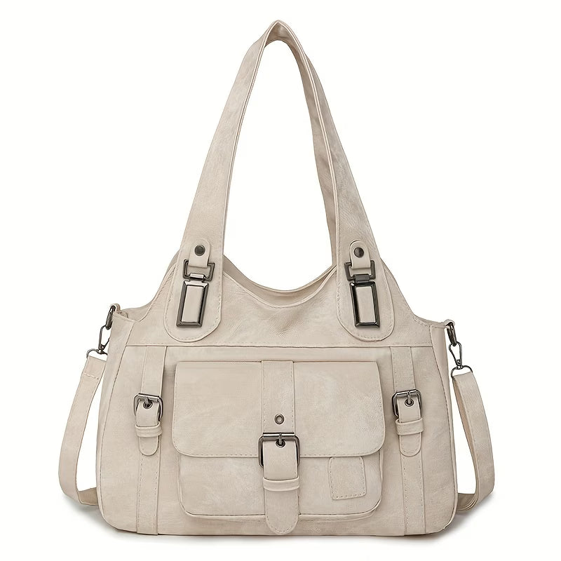 Taole Women's Retro Synthetic Tote Bag with Detachable Strap - Golden-Tone Hardware & Zipper Closure - Vintage Handbag for Work, Travel
