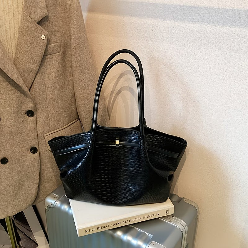 Woven Tote Bag Compatible for - Closure Handbag with Strap, & Woven Texture, Fabric