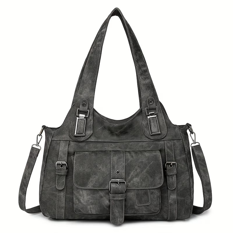Taole Women's Retro Synthetic Tote Bag with Detachable Strap - Golden-Tone Hardware & Zipper Closure - Vintage Handbag for Work, Travel