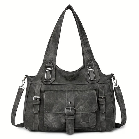 Taole Women's Retro Synthetic Tote Bag with Detachable Strap - Golden-Tone Hardware & Zipper Closure - Vintage Handbag for Work, Travel