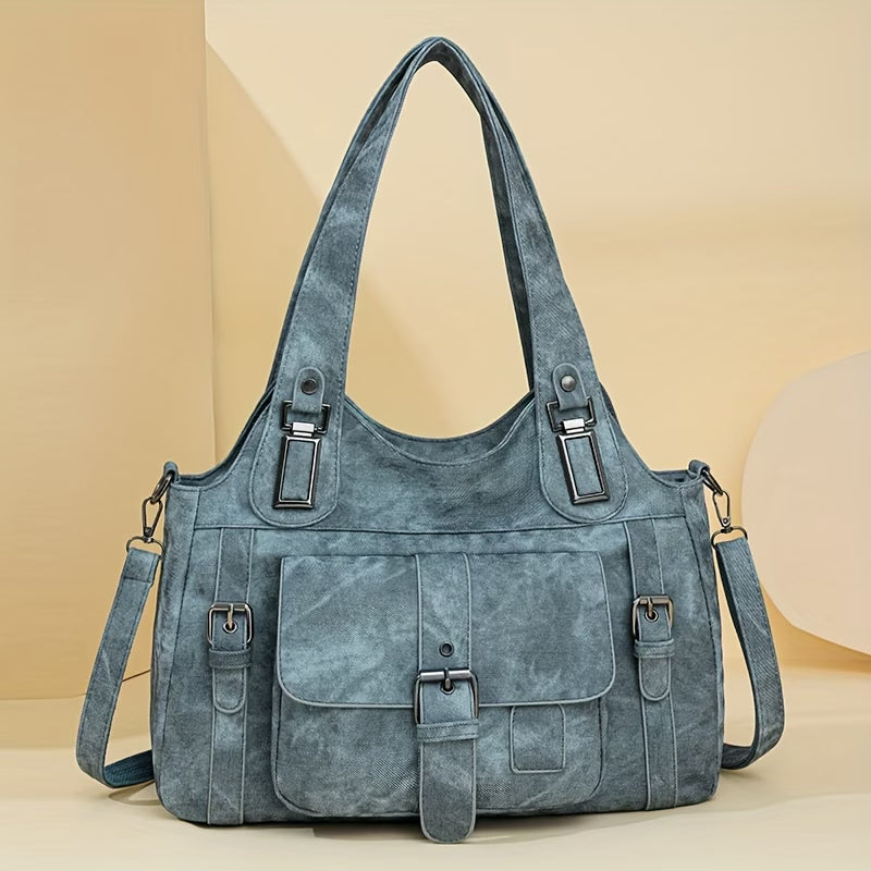 Taole Women's Retro Synthetic Tote Bag with Detachable Strap - Golden-Tone Hardware & Zipper Closure - Vintage Handbag for Work, Travel