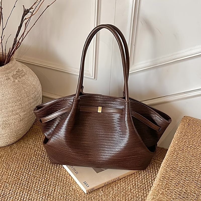 Woven Tote Bag Compatible for - Closure Handbag with Strap, & Woven Texture, Fabric