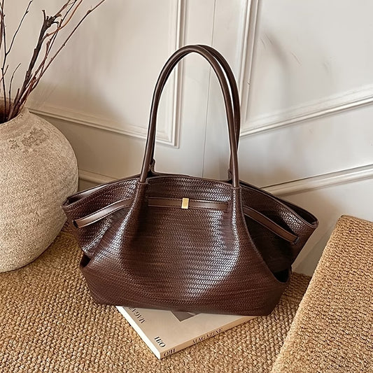 Woven Tote Bag Compatible for - Closure Handbag with Strap, & Woven Texture, Fabric