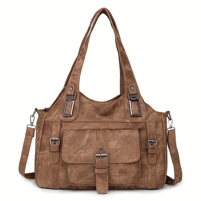 Taole Women's Retro Synthetic Tote Bag with Detachable Strap - Golden-Tone Hardware & Zipper Closure - Vintage Handbag for Work, Travel