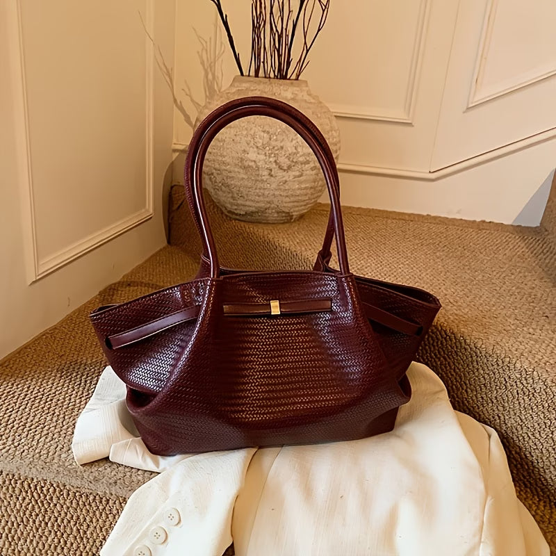 Woven Tote Bag Compatible for - Closure Handbag with Strap, & Woven Texture, Fabric