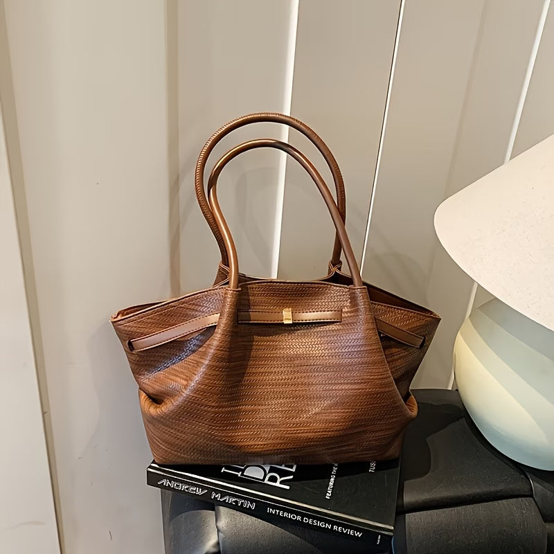 Woven Tote Bag Compatible for - Closure Handbag with Strap, & Woven Texture, Fabric