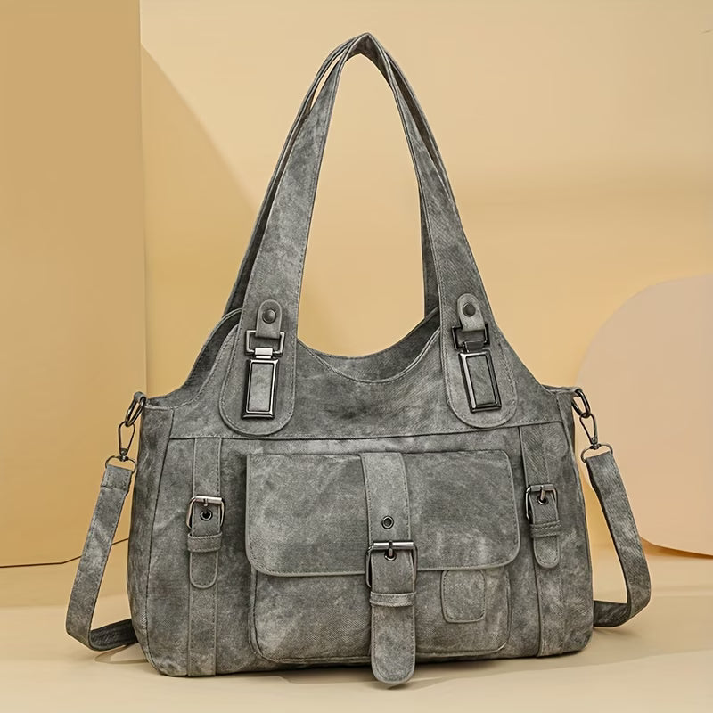 Taole Women's Retro Synthetic Tote Bag with Detachable Strap - Golden-Tone Hardware & Zipper Closure - Vintage Handbag for Work, Travel