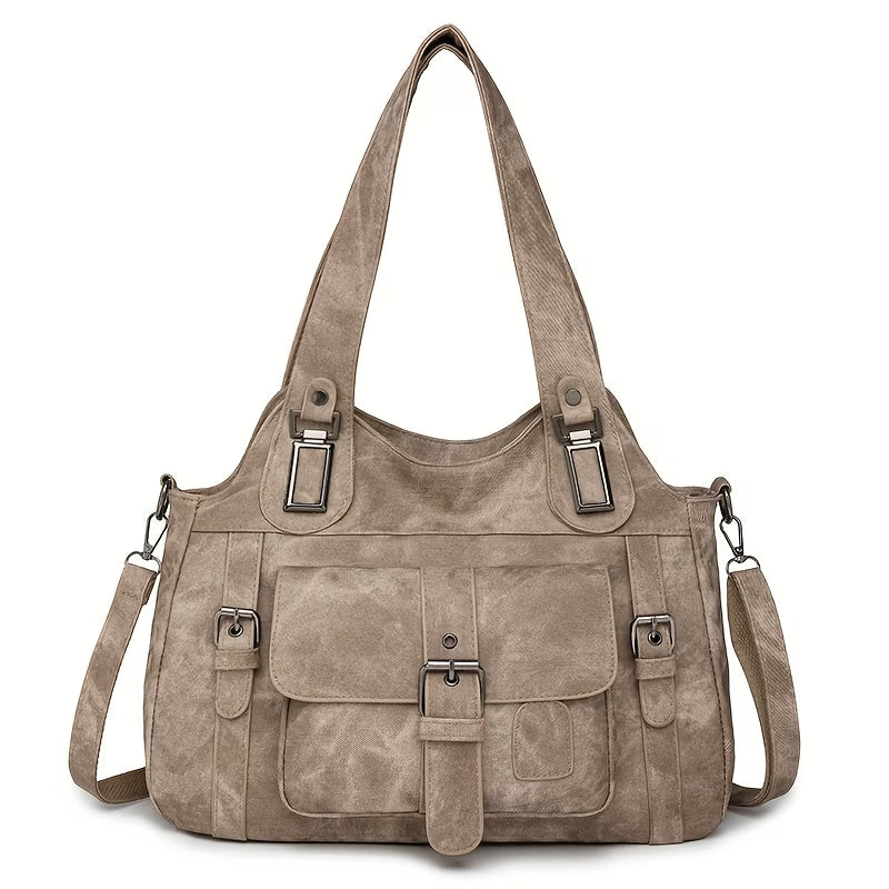 Taole Women's Retro Synthetic Tote Bag with Detachable Strap - Golden-Tone Hardware & Zipper Closure - Vintage Handbag for Work, Travel