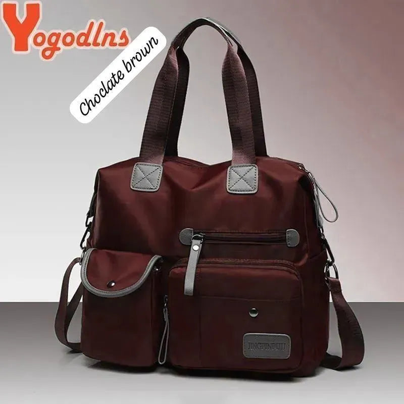 Ladies Waterproof Nylon Shoulder Bag Multiple Pockets