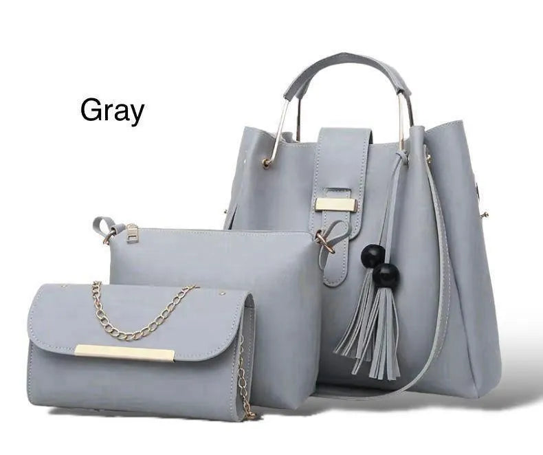 Blue Rexine Handbag Set 3-Piece