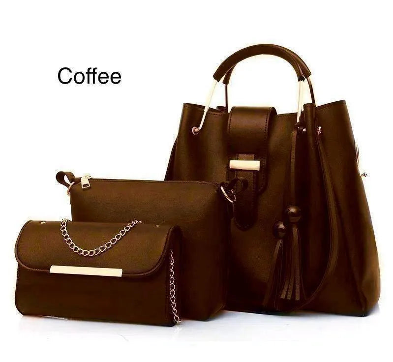 Blue Rexine Handbag Set 3-Piece