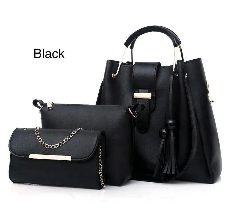 Blue Rexine Handbag Set 3-Piece