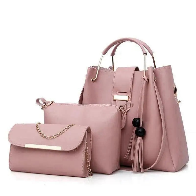 Blue Rexine Handbag Set 3-Piece