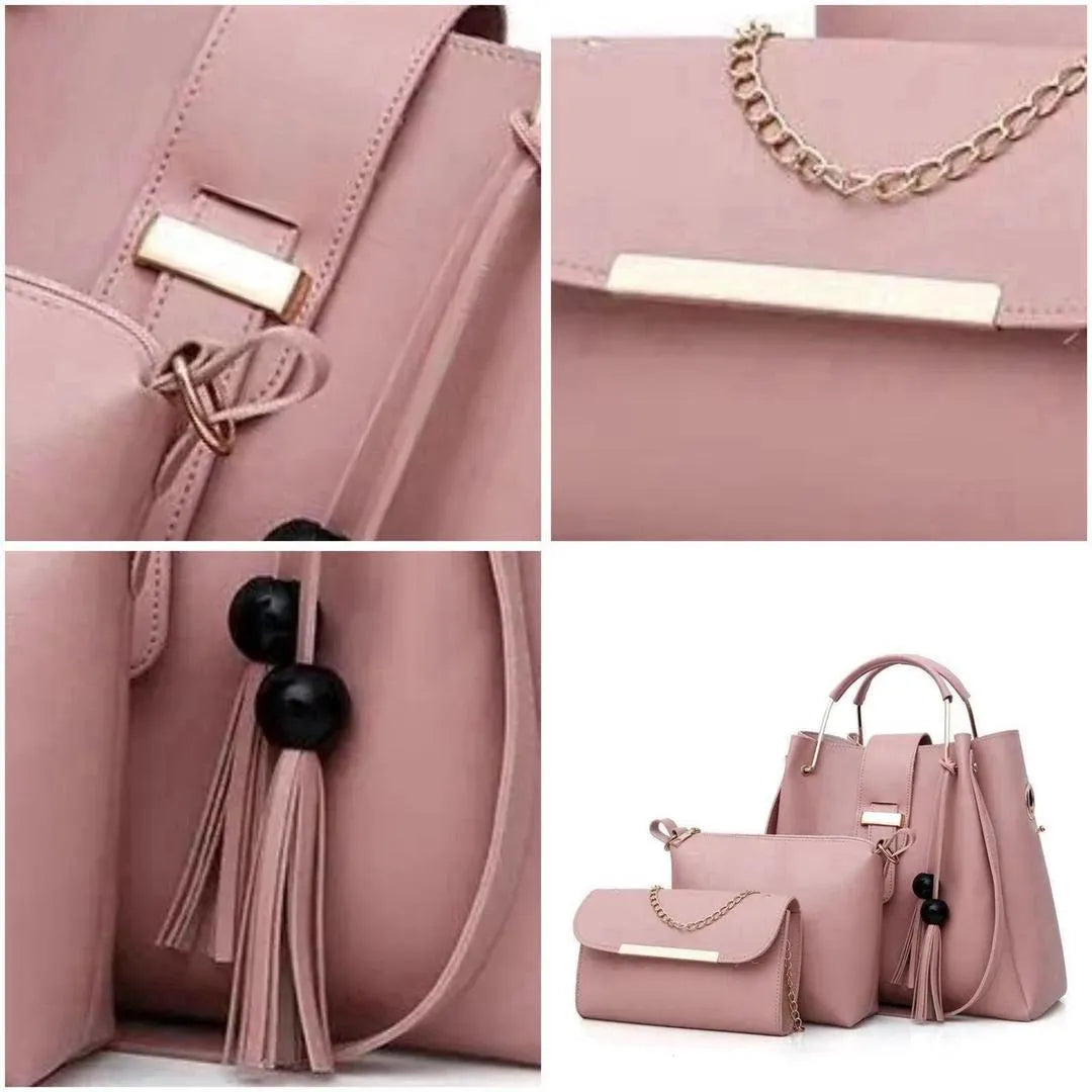 Blue Rexine Handbag Set 3-Piece