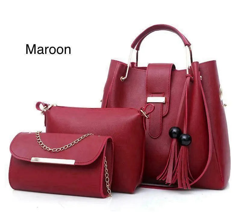 Blue Rexine Handbag Set 3-Piece