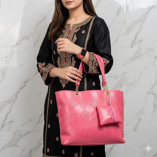 Pink PU Leather Shoulder Bag for Women