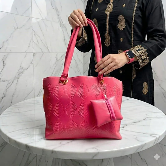 Pink PU Leather Shoulder Bag for Women