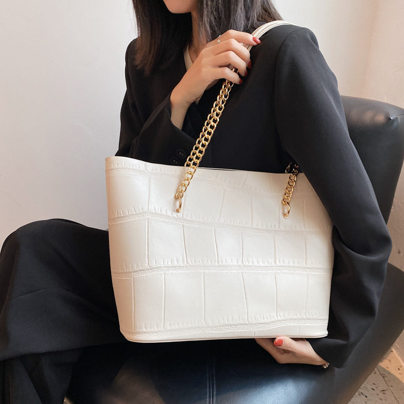 Croc Textured PU Tote Bag with Gold Chain Strap