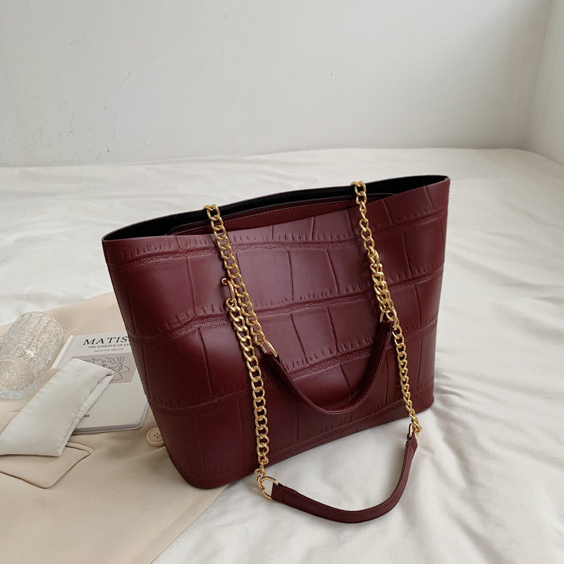 Croc Textured PU Tote Bag with Gold Chain Strap