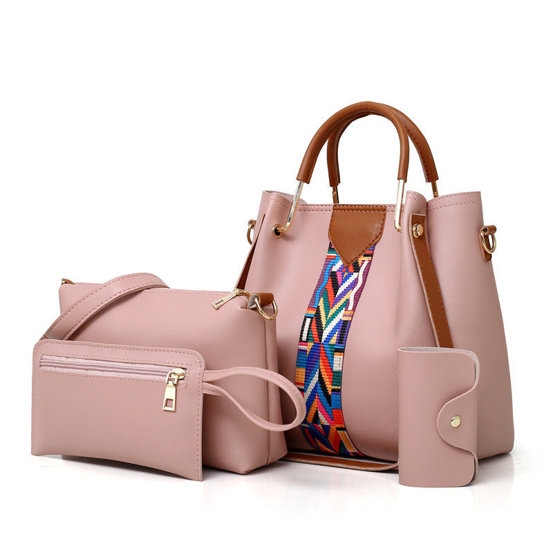 4-Piece Polyester Handbag Set with Geometric Strap
