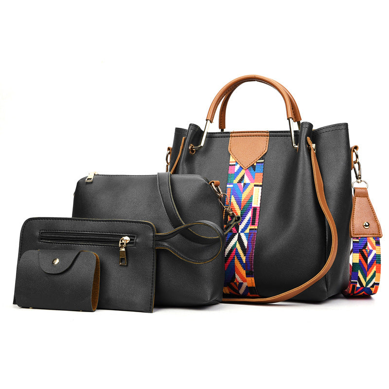 4-Piece Polyester Handbag Set with Geometric Strap