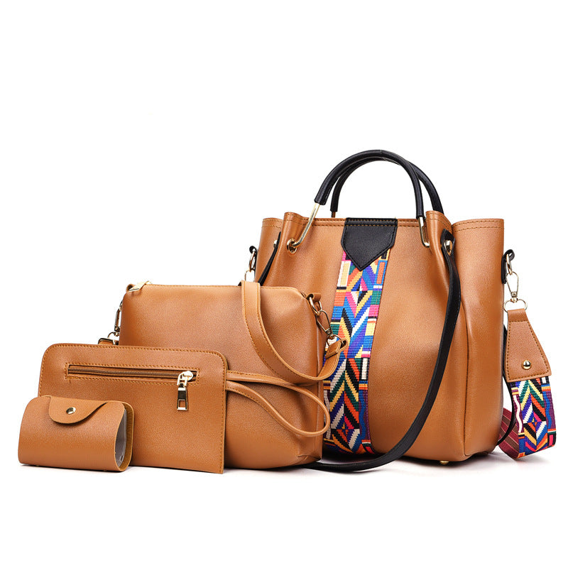 4-Piece Polyester Handbag Set with Geometric Strap