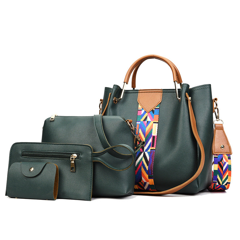 4-Piece Polyester Handbag Set with Geometric Strap