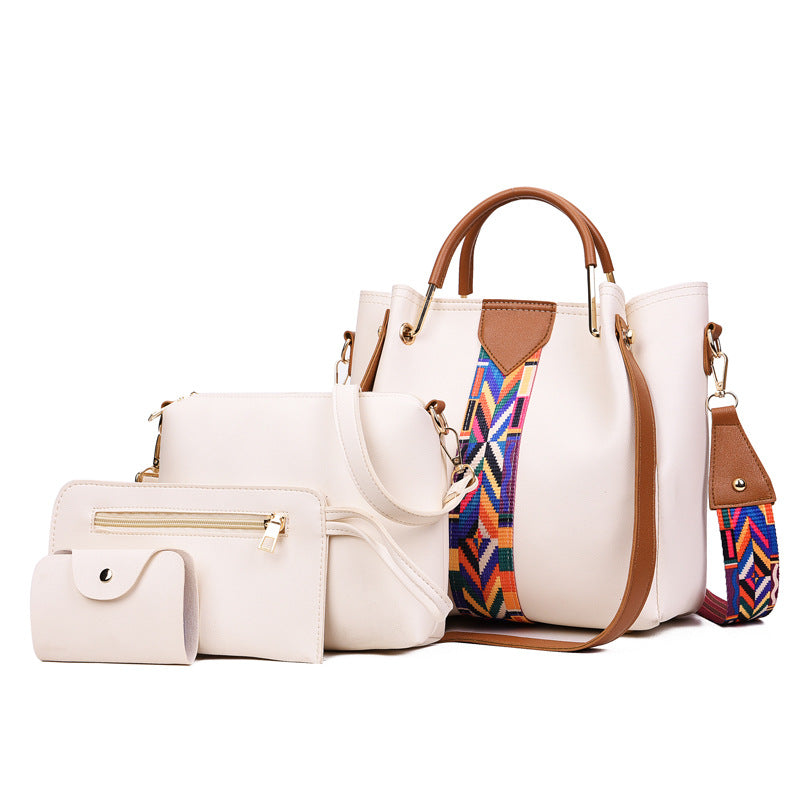 4-Piece Polyester Handbag Set with Geometric Strap