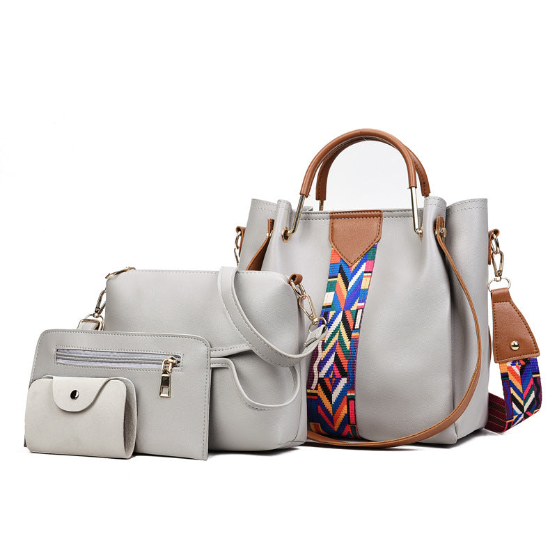 4-Piece Polyester Handbag Set with Geometric Strap