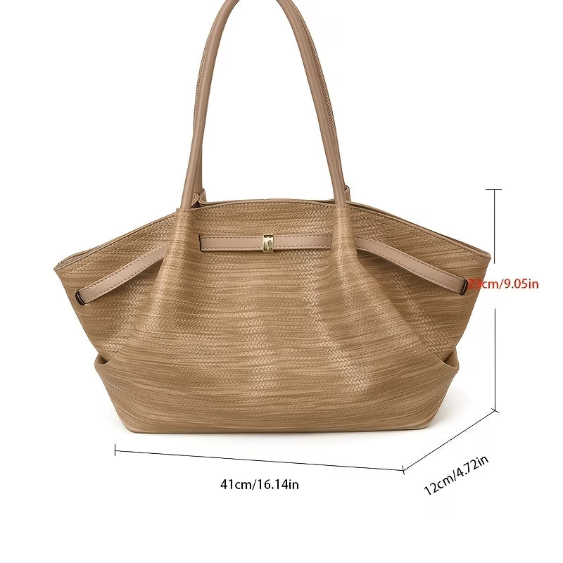 Woven Tote Bag Compatible for - Closure Handbag with Strap, & Woven Texture, Fabric